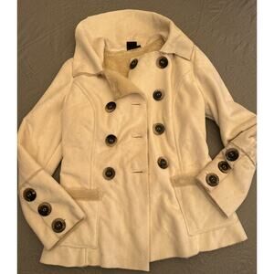 NILS Jacket Womens Small White Faux Fur Sherpa Double Breasted Peacoat Designer